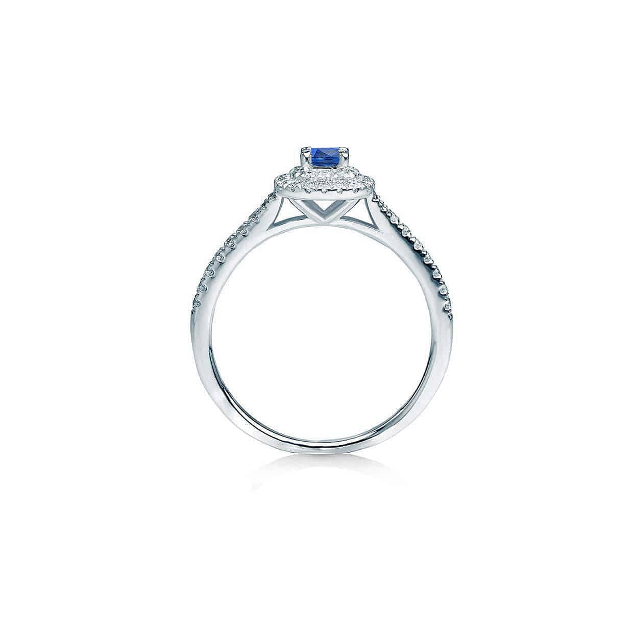 Athen blå cushion cut safir forlovelsesring med dobbelt halo