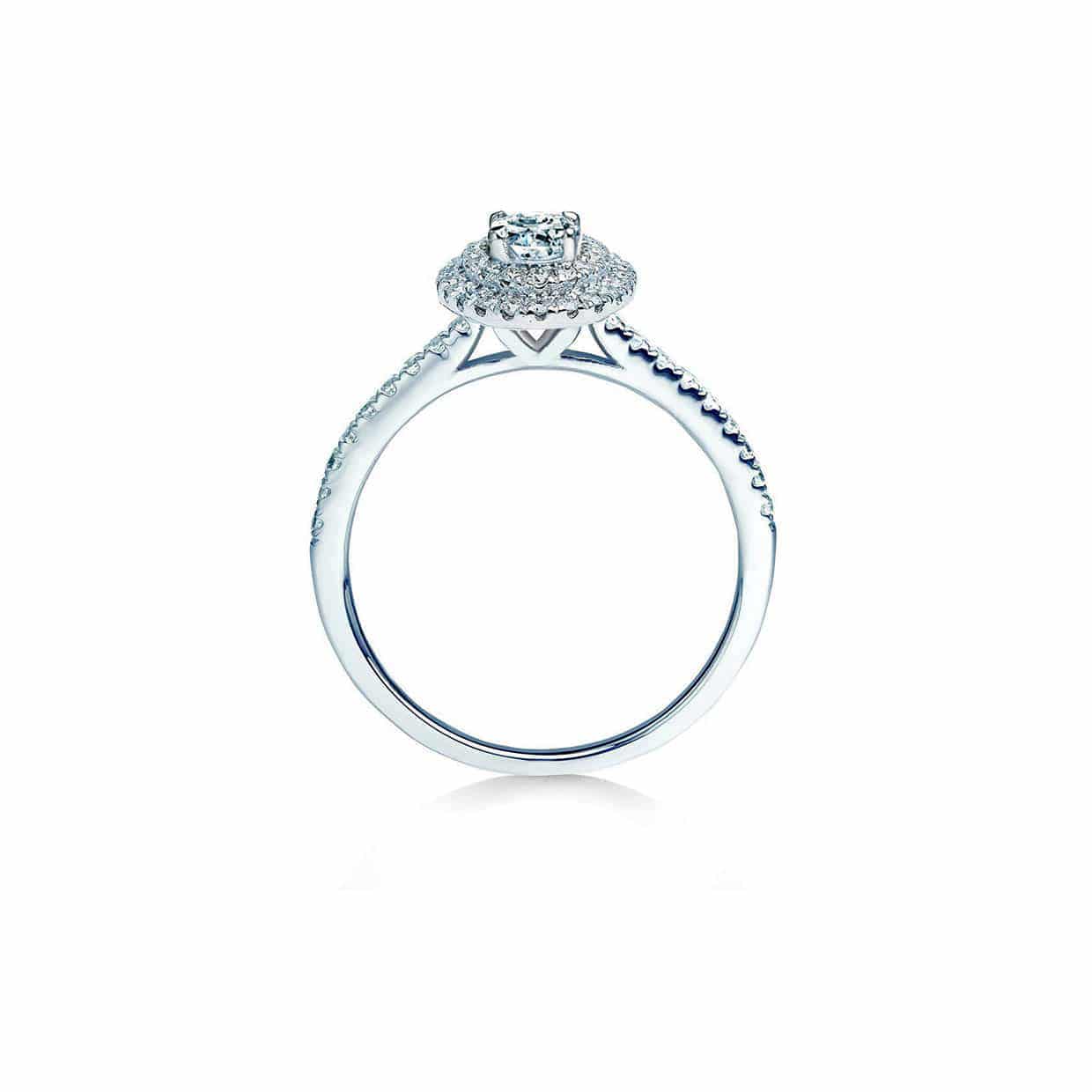Aurora oval safir forlovelsesring med dobbelt diamant halo i hvidguld