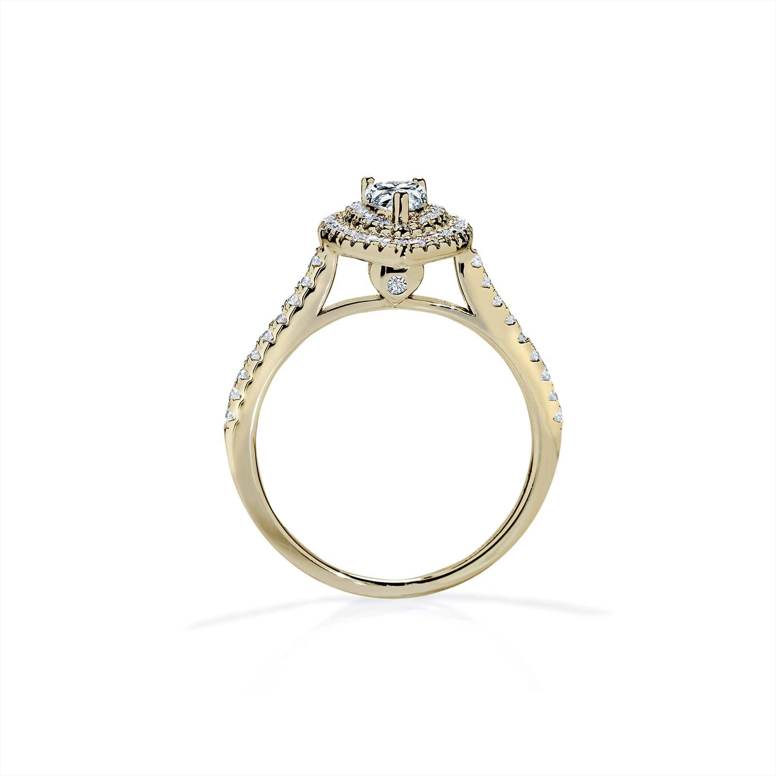 Sicily pæreformet forlovelsesring med safir og dobbelt diamanthalo