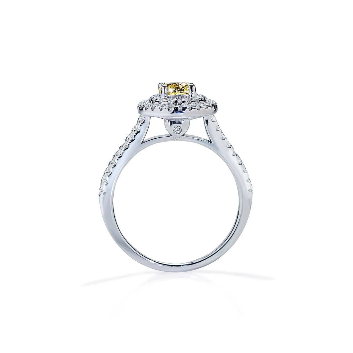 Dante rund gul safir forlovelsesring med dobbelt diamant halo