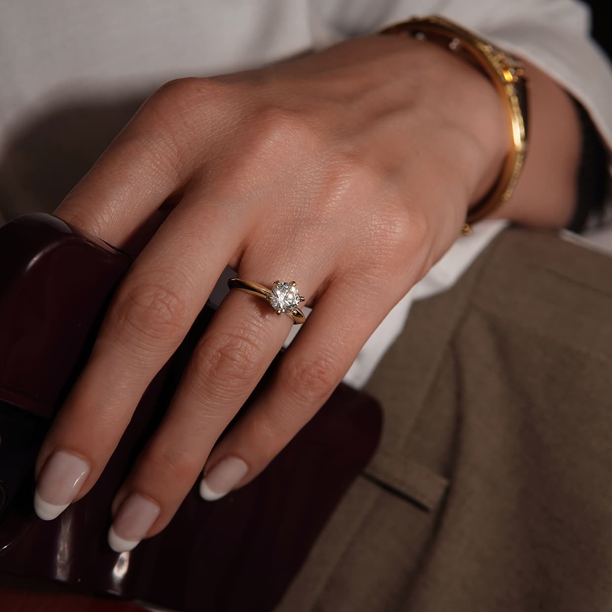 Oxford 6 fatninger solitaire ring i forgyldt sterlingsølv