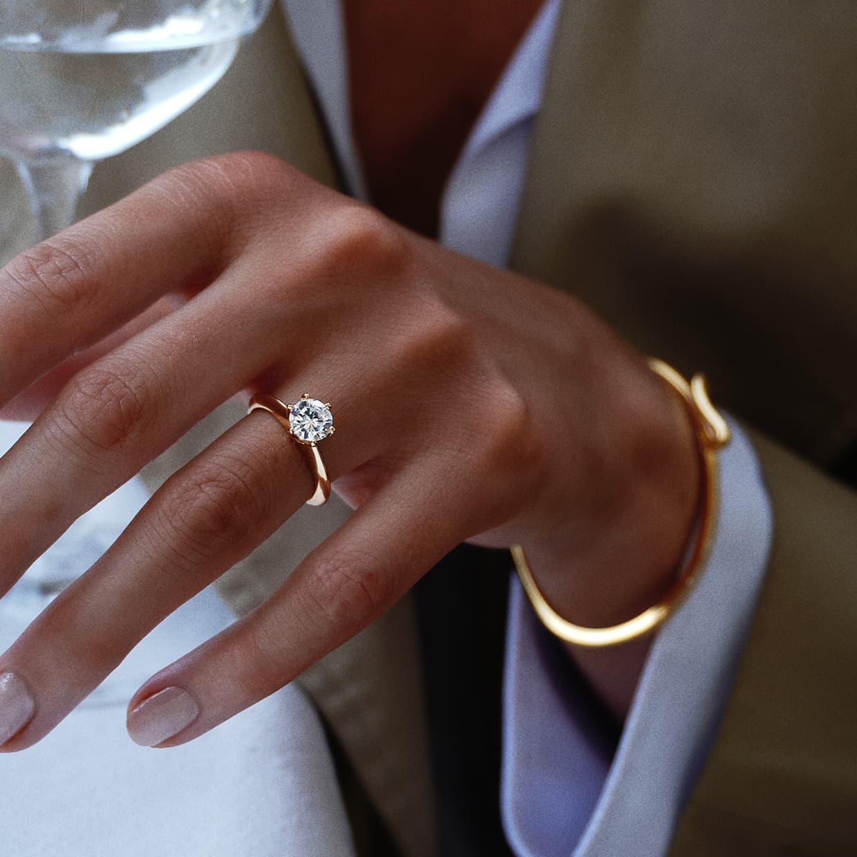 Oxford 6 fatninger solitaire ring i forgyldt sterlingsølv
