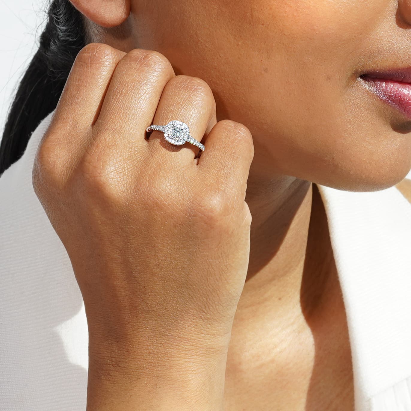 Oxford dobbelt halo radiant ring i sølv