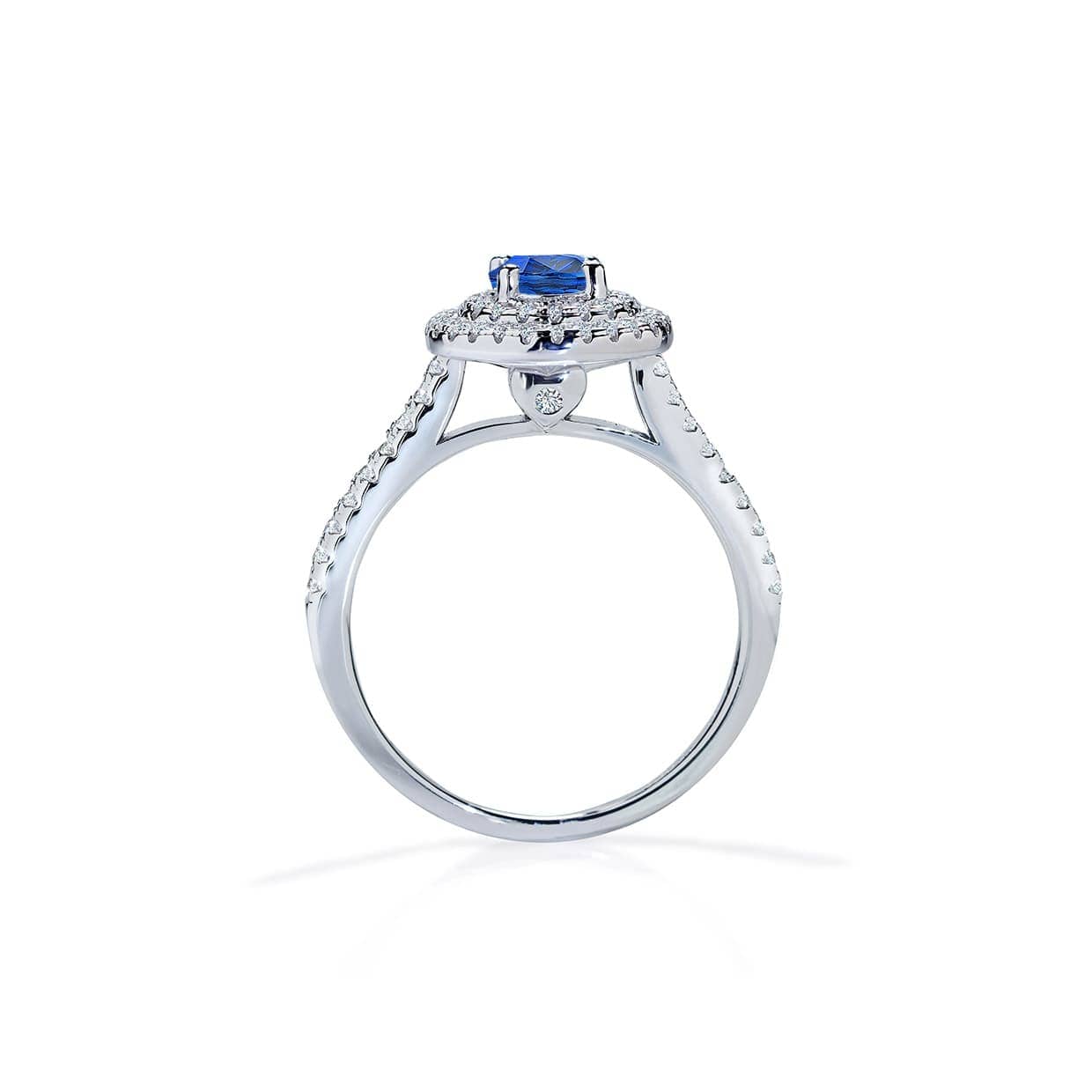 Grace blå safir forlovelsesring med dobbelt halo af diamanter