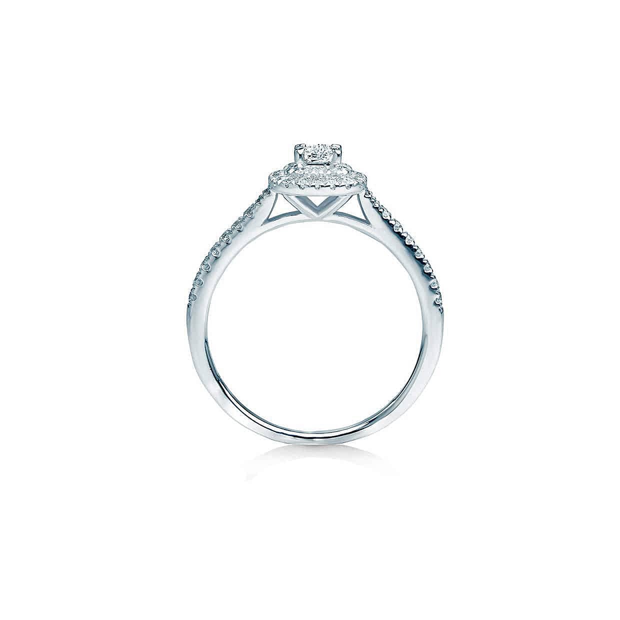 Sorrento forlovelsesring med hvid princess cut safir og diamant halo