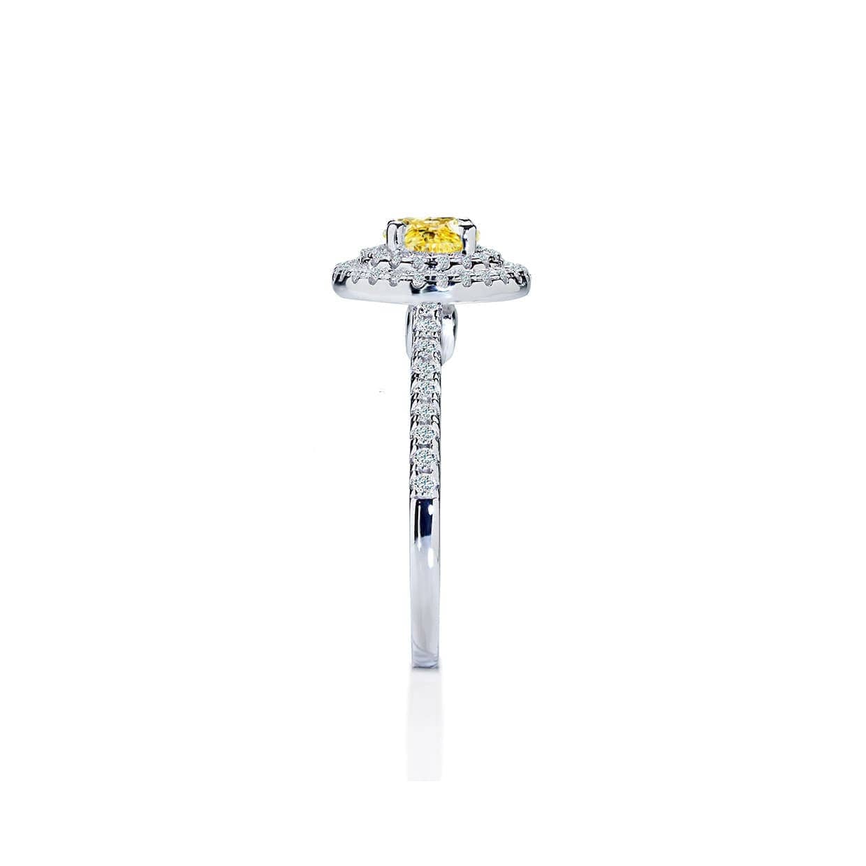 Dante rund gul safir forlovelsesring med dobbelt diamant halo