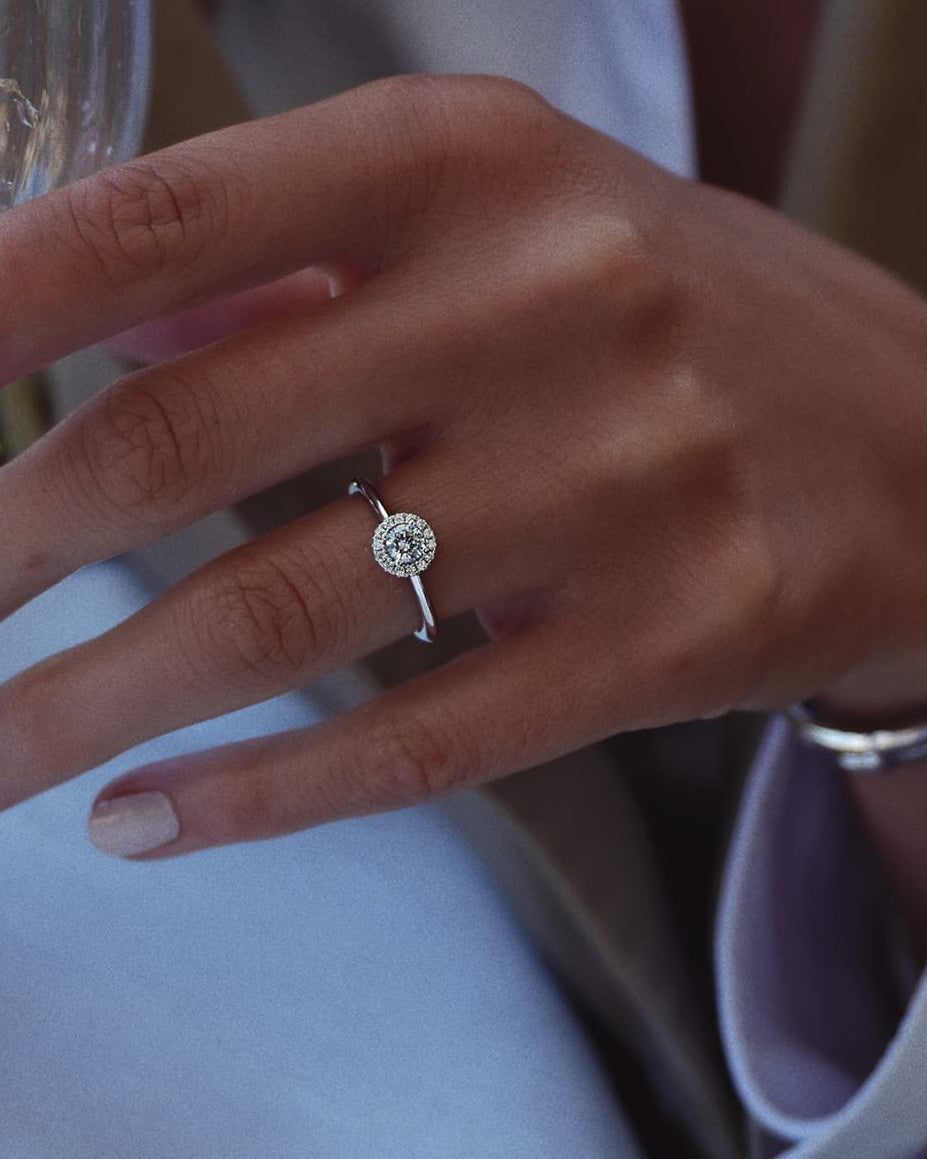 Oxford Silver Halo Square Solitaire Ring med sten