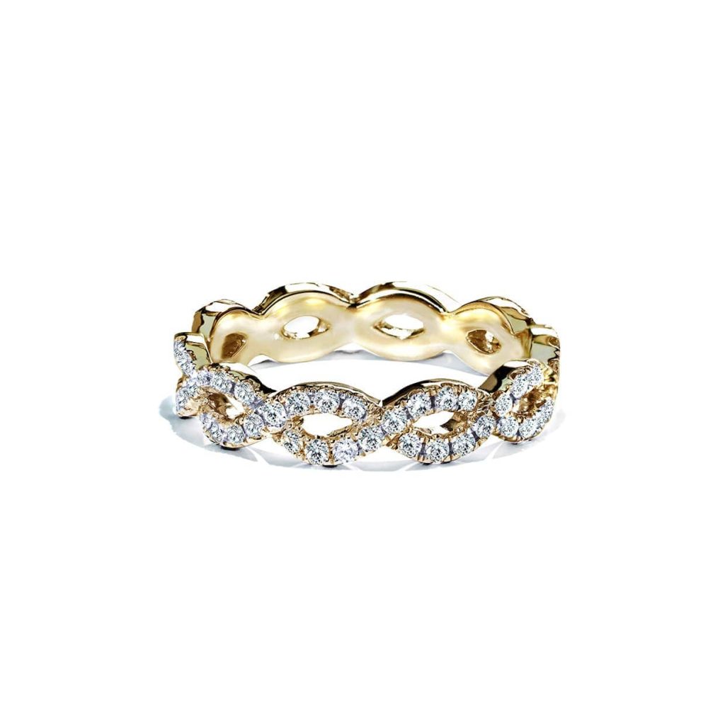 thumbnail image 2 of Women's 14K Gold Plated Eternity Ring With Blue Aquamarine CZ | Princess Cut Stackable Band Size 5-10 2 of 13