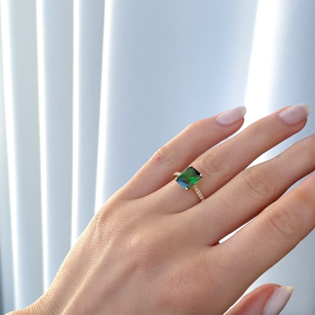 Oxford Gold Plated Green Radiant Solitaire Ring