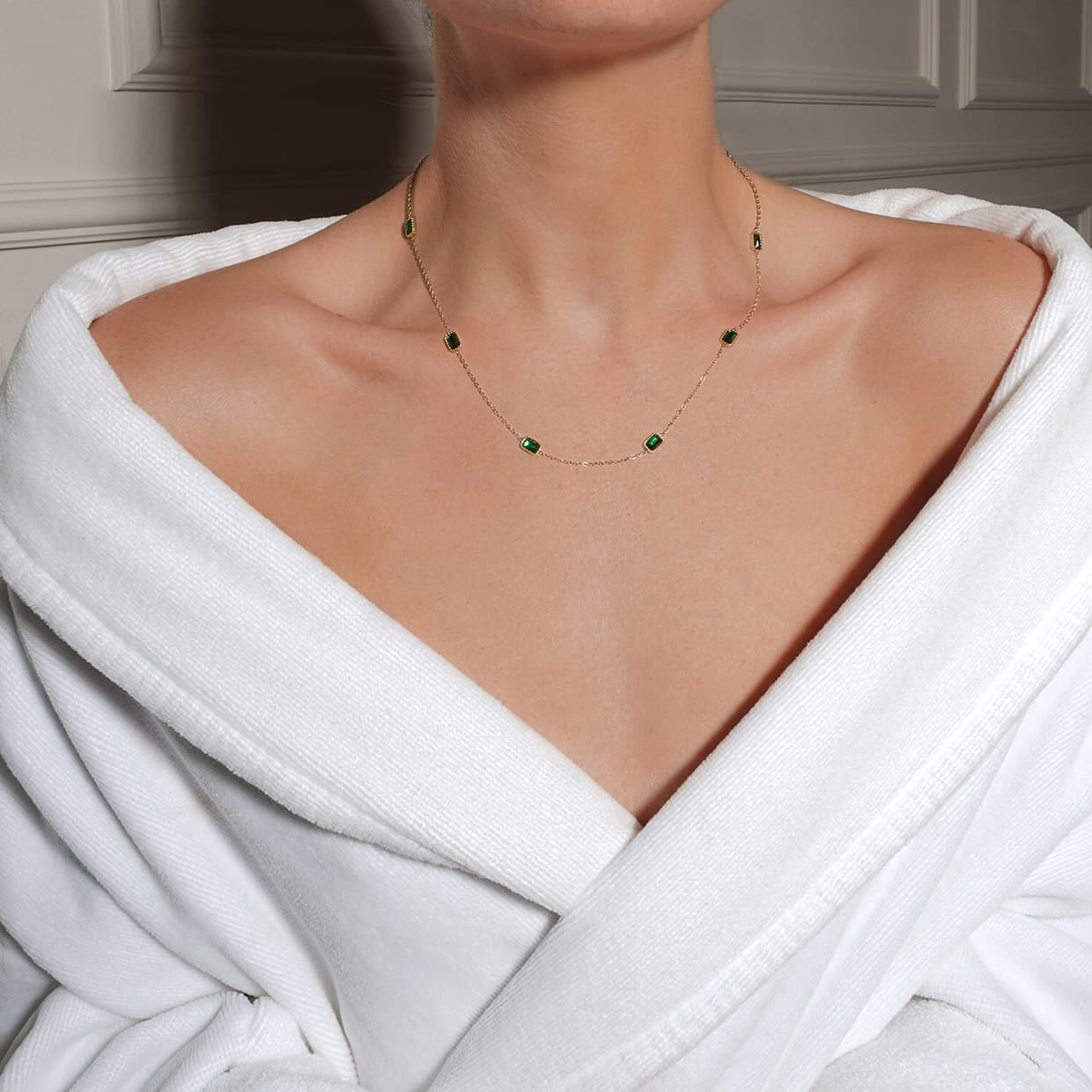 ネックレス・ペンダント Gold Green Natural Stone Collar Necklace Natural White Keshi Pearl Green Crystal Golden Cz Paved